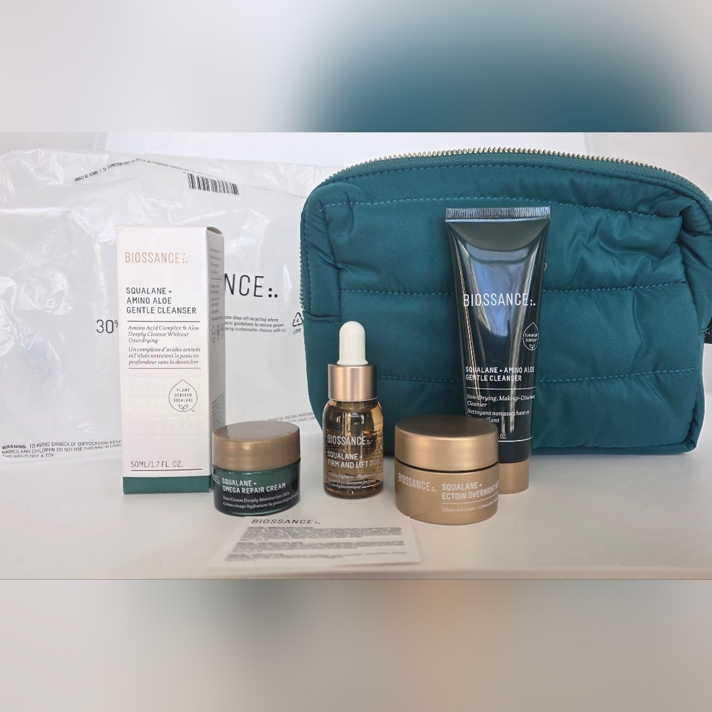 Biossance Squalane Aloe Cleansers × 2, Ectoin Rescue, Omega Cream, Firm&L Travel